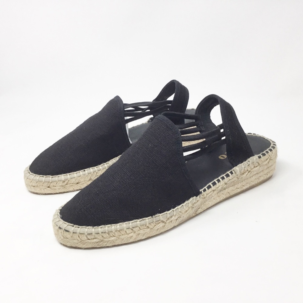 Sesto Meucci Black Lino Slingback Canvas Espadrille Sandals